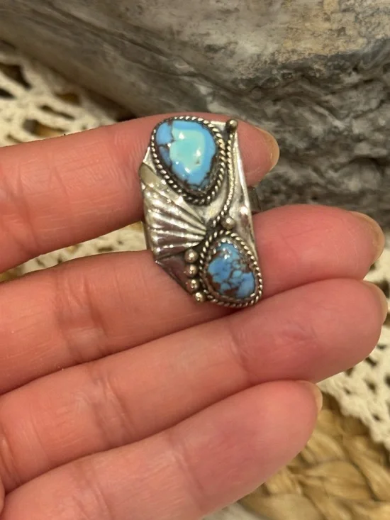 GOLDEN HILLS TURQUOISE 925 STERLING SILVER ADJUSTABLE RING - Picture 3 of 17